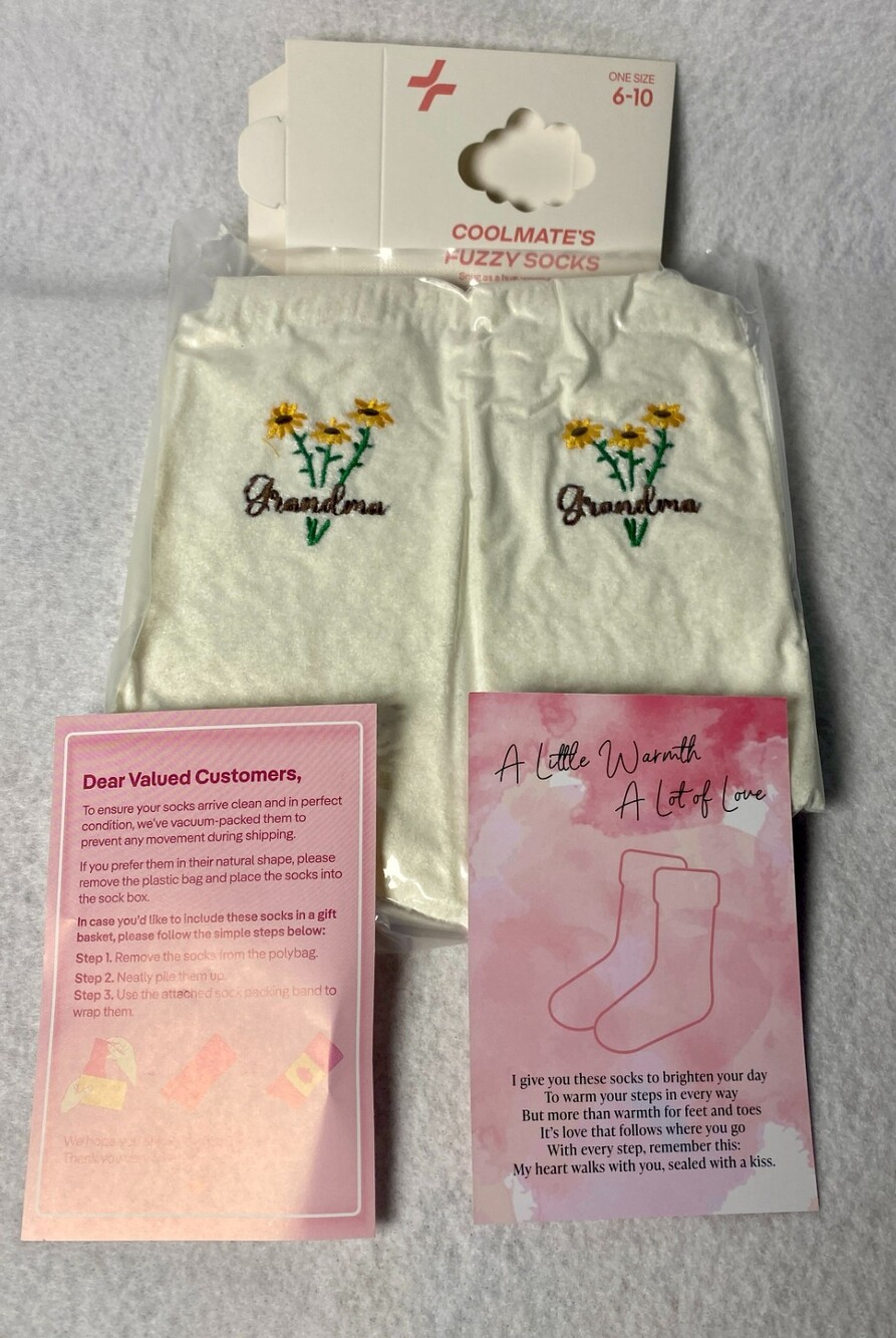 CoolMate Grandma Fuzzy Socks Women's 6-10 Cream Floral Embroidered Cozy NEW